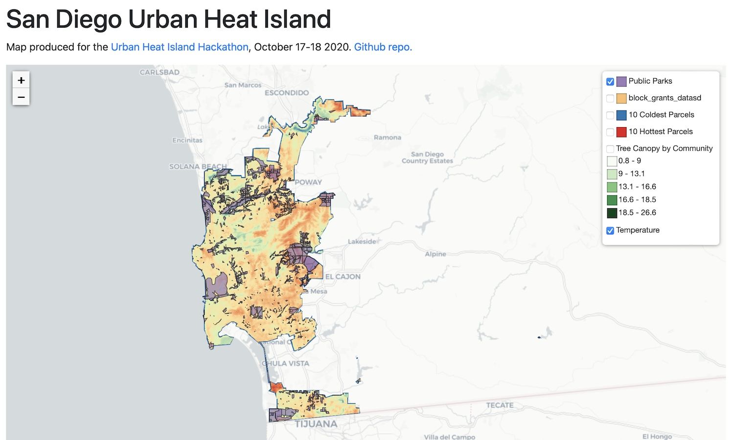 Map of San Diego heat island